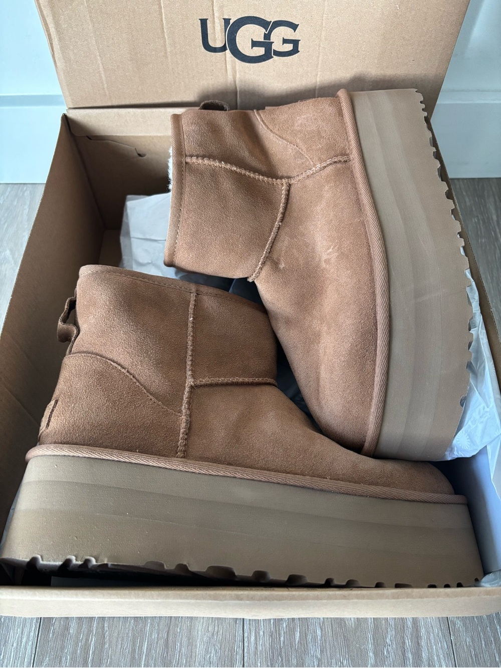 UGG Chestnut Suede Platform Ankle Booties